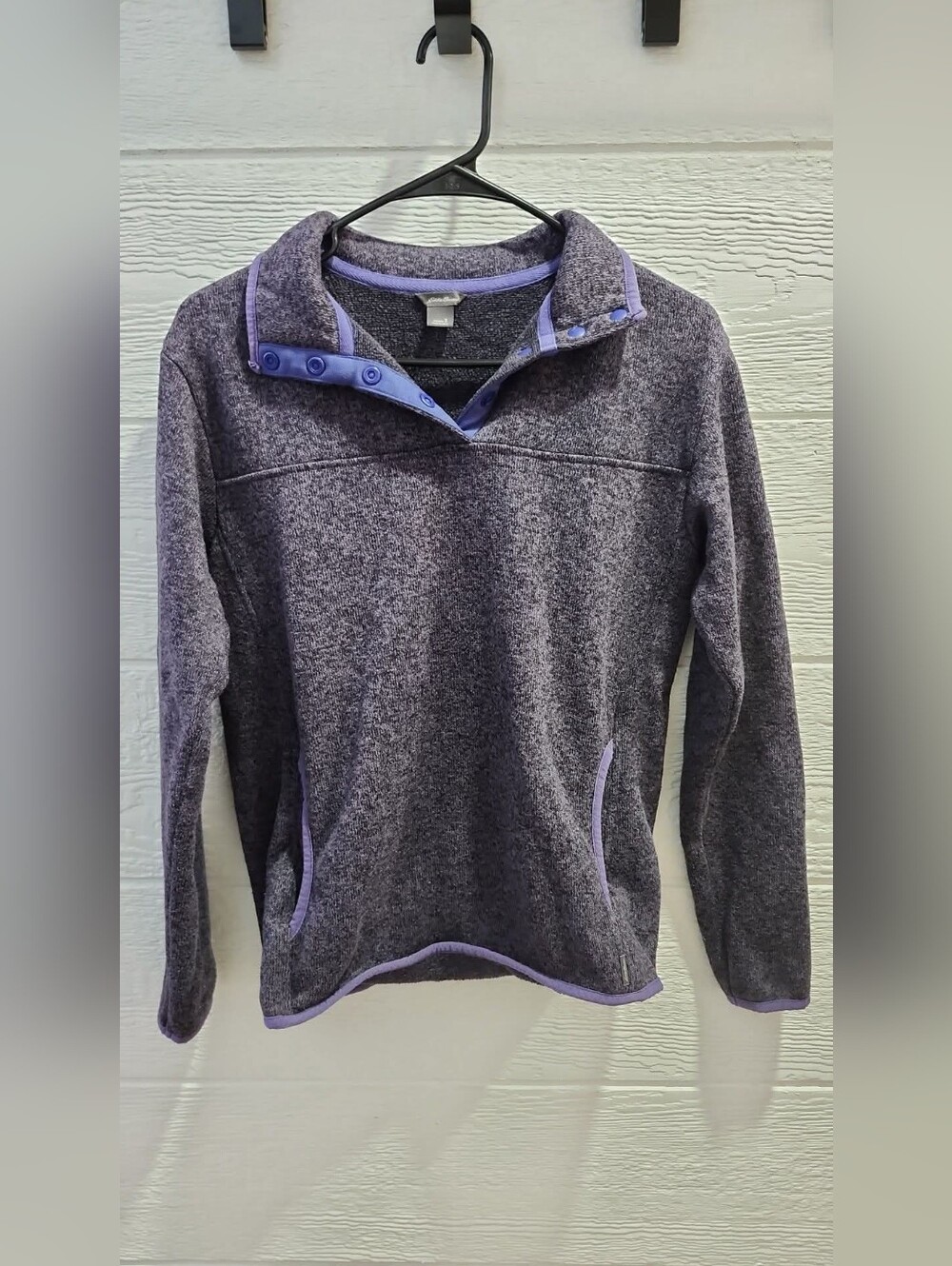 Eddie Bauer Heathered Purple Snap-Button Pullover with Light Purple Trim